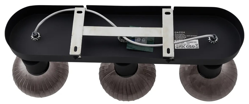 Foco de teto arredondado preto com vidro fumê 3 luzes - Teddy