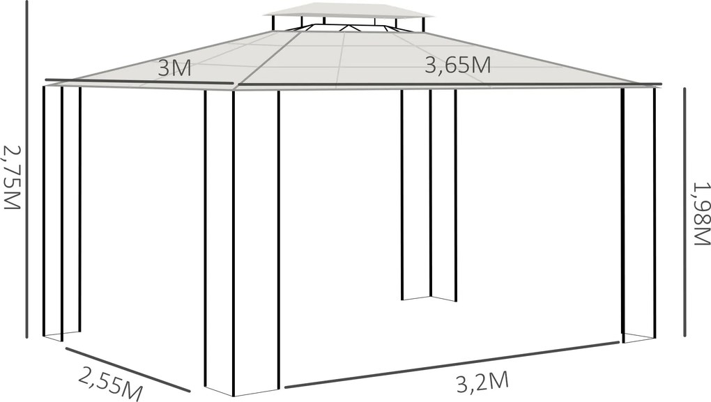 Pérgola de Jardim 3,6x3m Pérgola de Exterior com Cobertura de Policarb