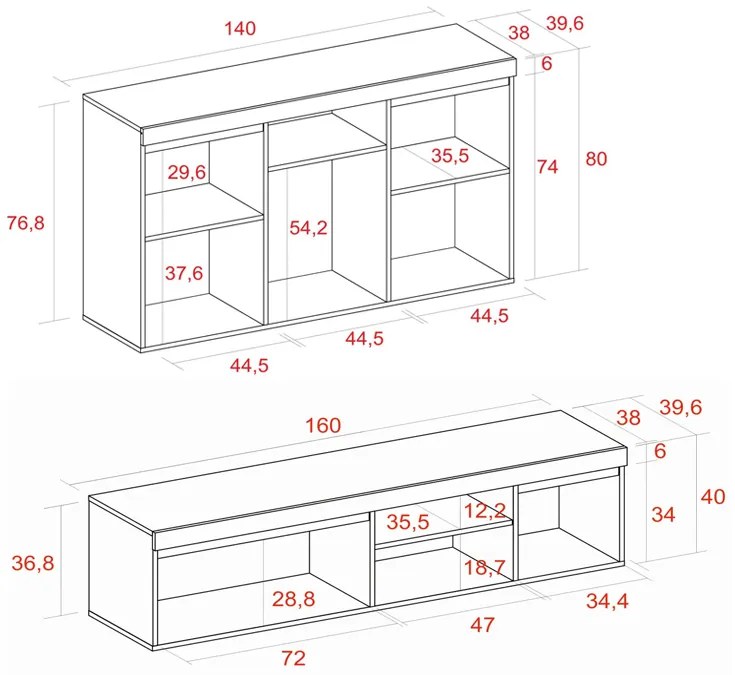 Conjunto de móveis Naturale buffet-móvel tv 160cm, sala de jantar mobiliário auxiliar, carvalho preto, nórdico