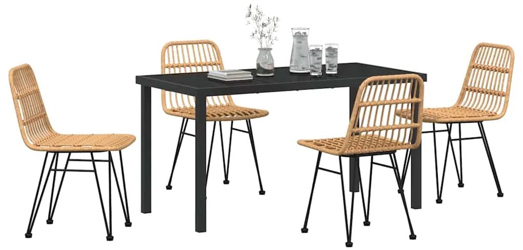 Conjunto de jantar de jardim com 5 peças de rattan de poli, na cor cas