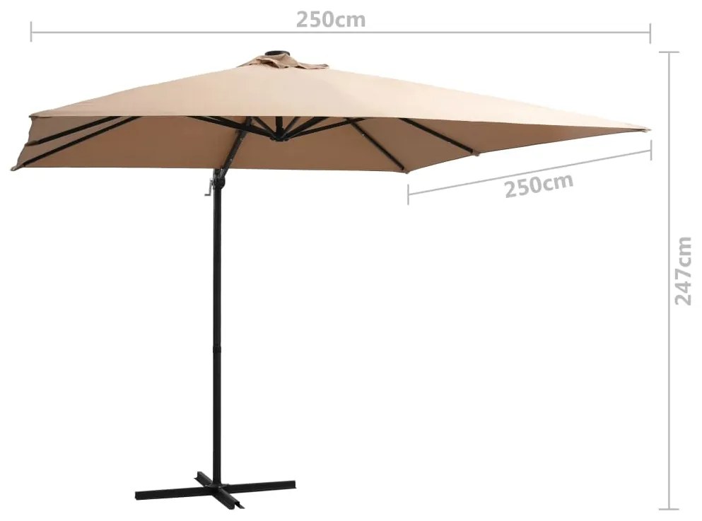 Guarda-sol cantilever luzes LED/poste aço cinzento-acastanhado