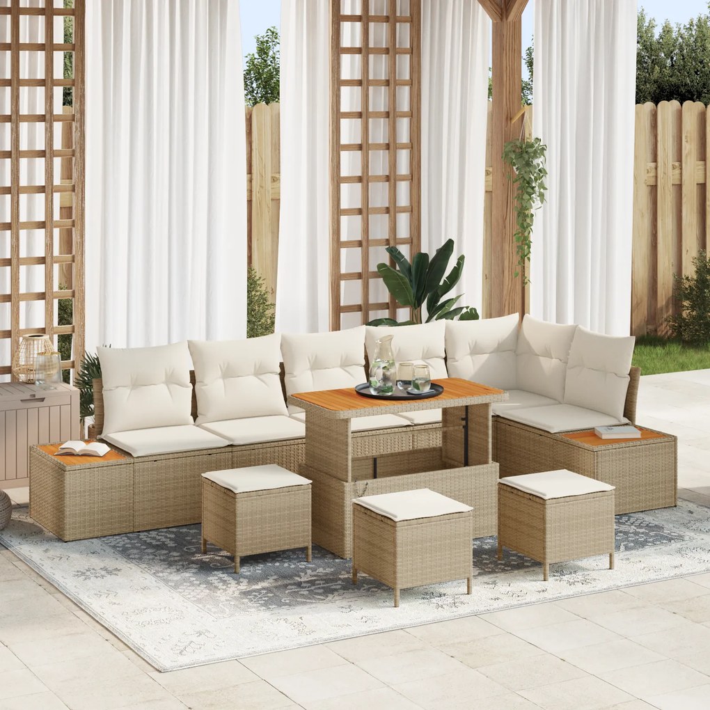 Conjunto de Sofá de Jardim vidaXL de 10 peças com Almofadas Bege Ratta