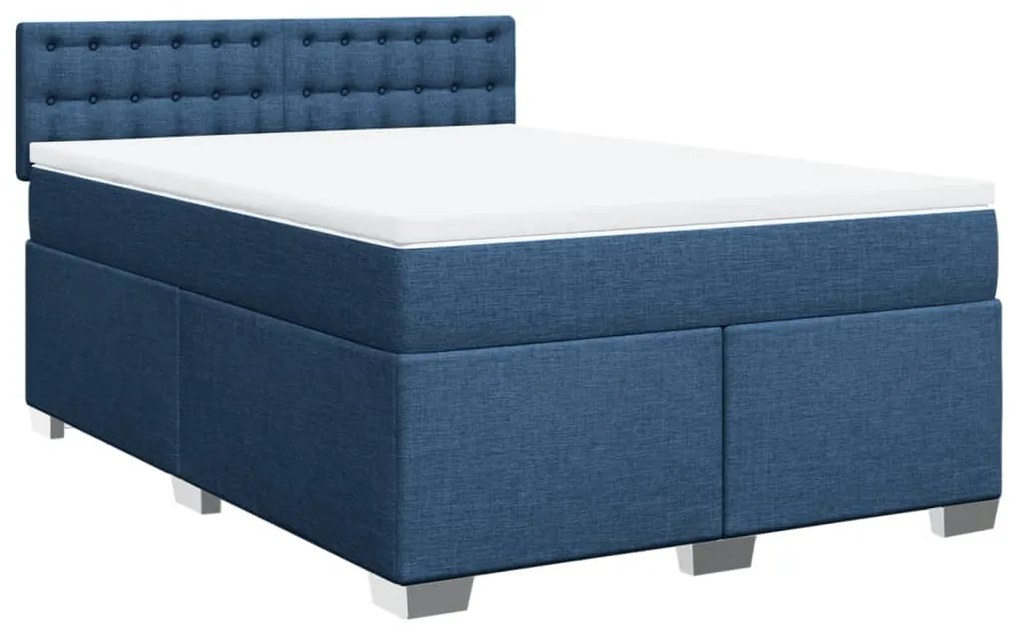 Cama com molas/colchão 140x200 cm tecido azul