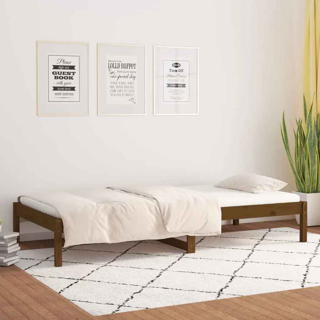 Sofá-cama de solteiro 90x190 cm pinho maciço castanho mel