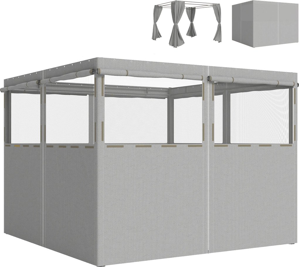 Outsunny 4 Paredes Laterais para Tenda 3x3 m Laterais de Tenda com 8 Janelas Proteção UV 30+ Impermeável Cinza Claro | Aosom Portugal