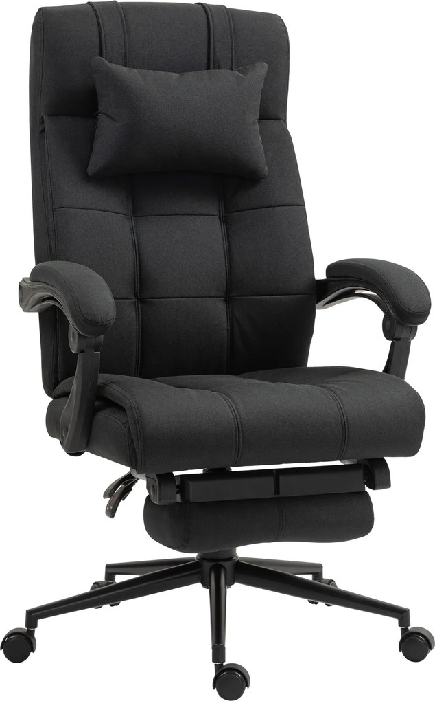 Cadeira de Escritório Reclinável com Altura Ajustável Apoio para Pés Encosto de Cabeça e Apoios para Braços 66x76x112-120 cm Preto