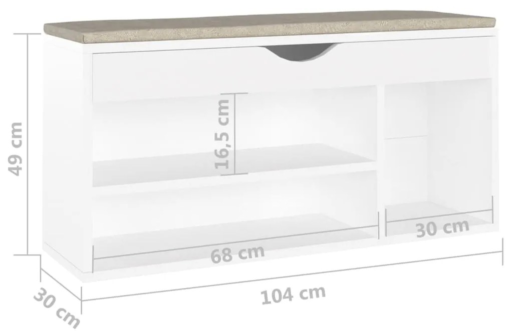 Banco sapateira c/ almofadão contraplacado 104x30x49 cm branco