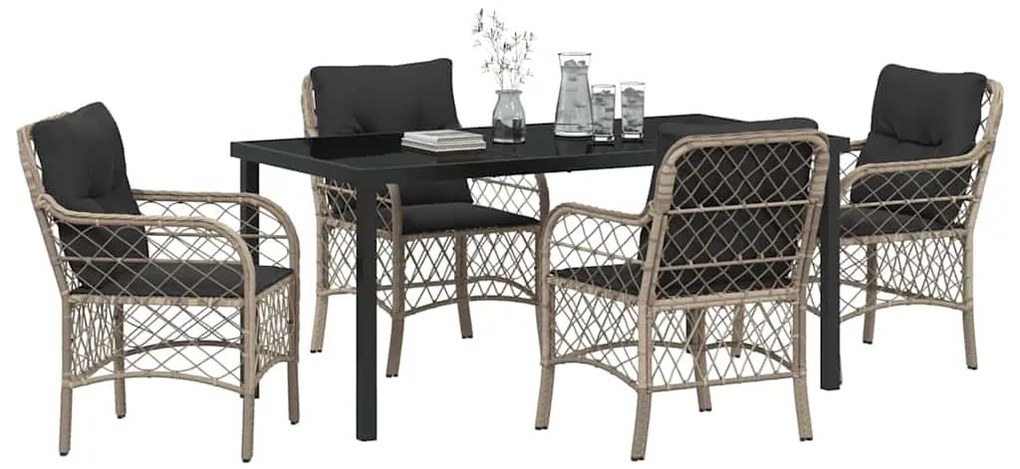 Conjunto de Jantar de Jardim com 5 Peças e Almofadas Cinza Claro em Ra