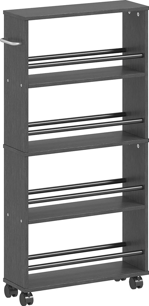 HOMCOM Estante multifuncional com rodas, design estreito, 4 compartimentos, 45x15x91 cm, Preto | Aosom Portugal