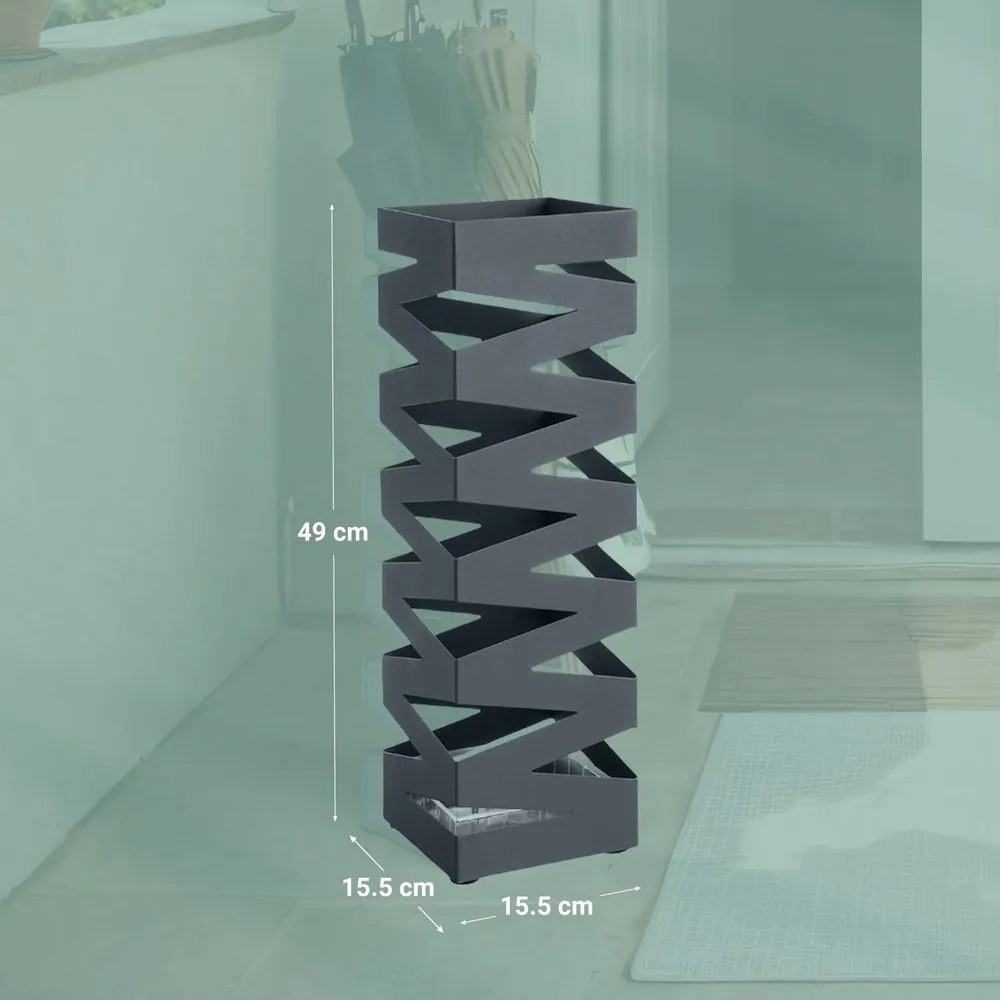 Suporte para guarda-chuvas quadrado 15,5 x 15,5 x 49 cm cinzento