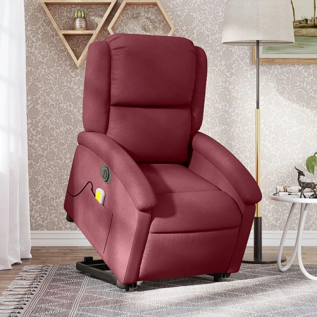 Poltrona elevatória de massagens elétrica tecido vermelho tinto