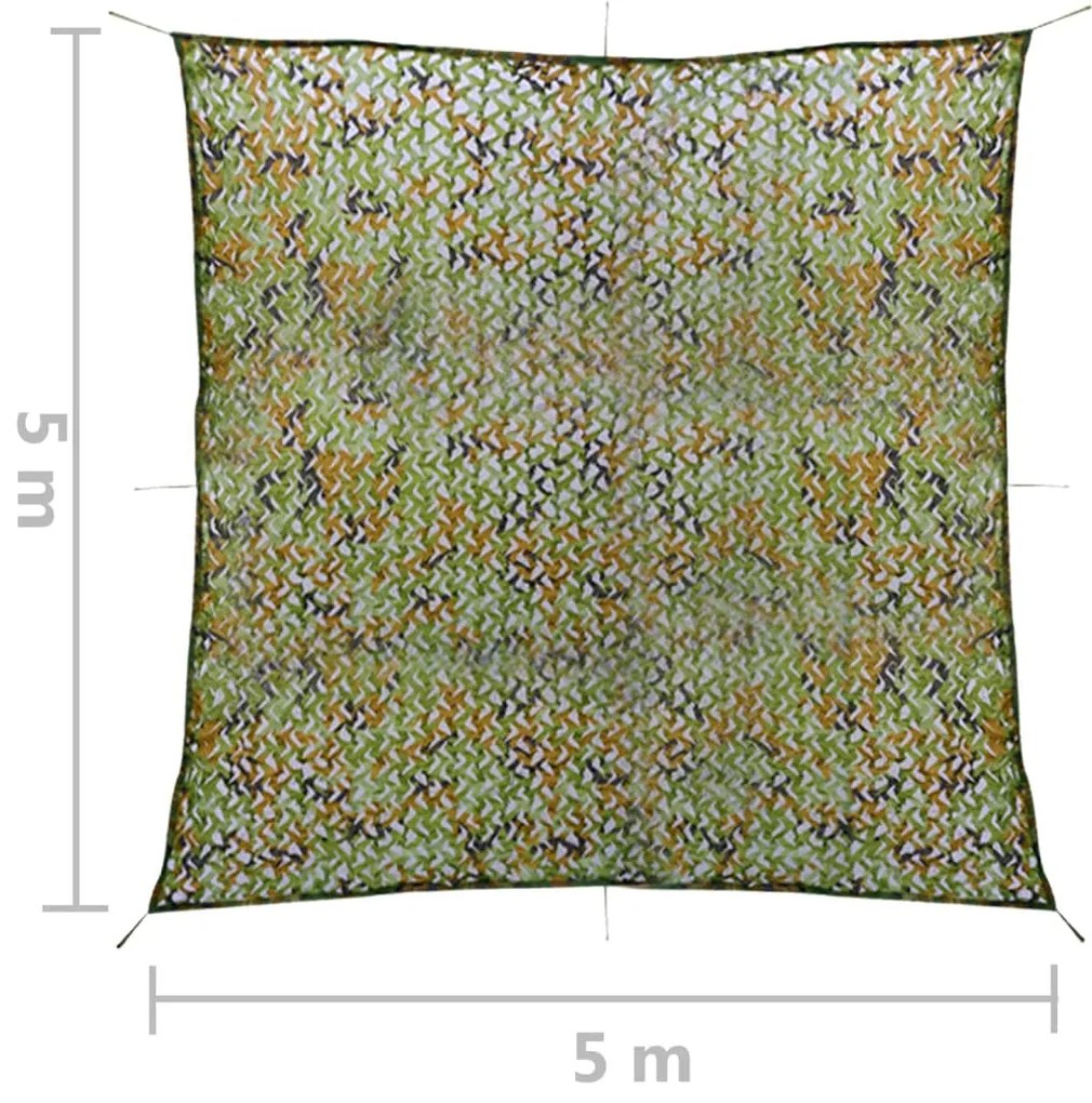 Rede de camuflagem com saco de armazenamento 5x5 m verde