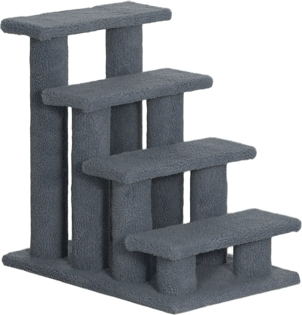 PawHut Escada para animais de estimação com 4 degraus revestimento efeito lã bouclê 61 x 41 x 60 cm cinza | Aosom Portugal