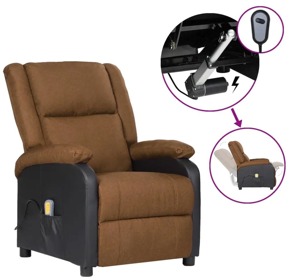 vidaXL Poltrona massagens elétrica couro art./tecido cinza-acastanhado