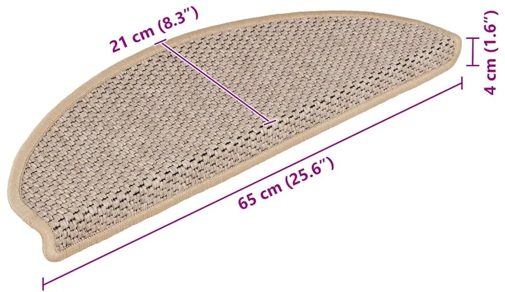 Tapetes escada adesivos aspeto sisal 15pcs 65x21x4cm bege-claro