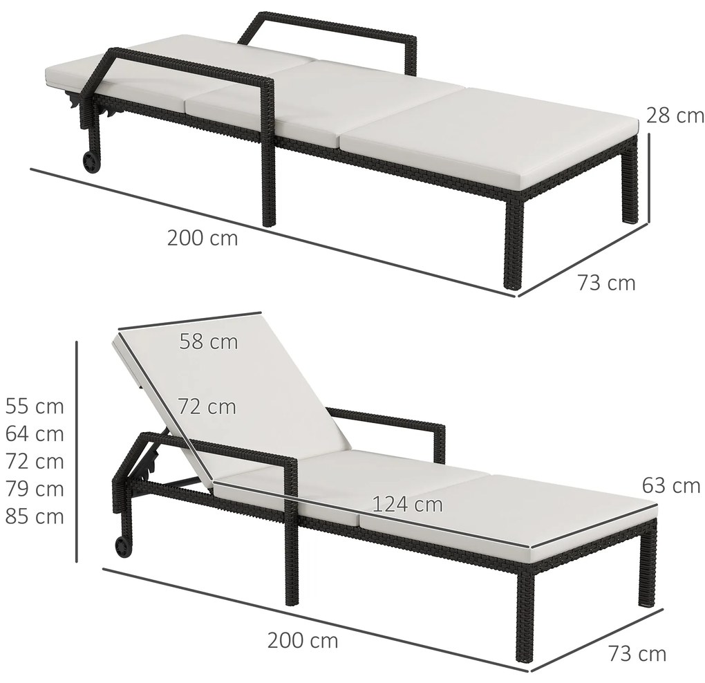 Espreguiçadeira de Vime Chaise Longue de Jardim com Encosto Ajustável