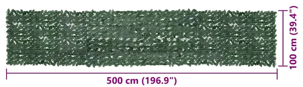 Tela de varanda com folhas verde-escuras 500x100 cm