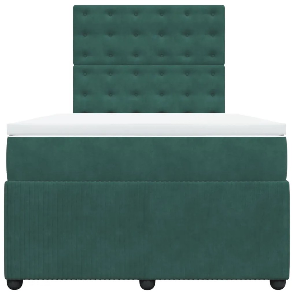 Cama boxspring com colchão 120x190 cm veludo verde-escuro