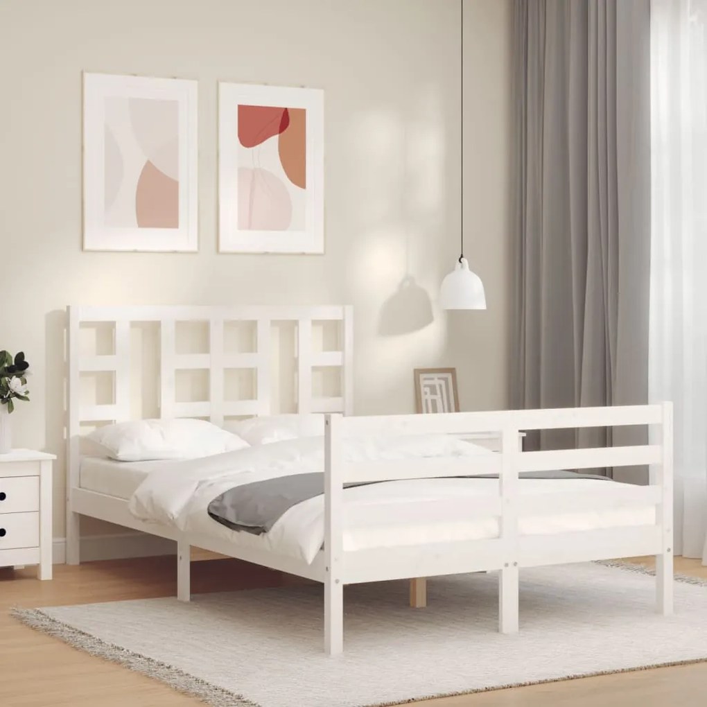 Estrutura de cama com cabeceira 120x200cm madeira maciça branco