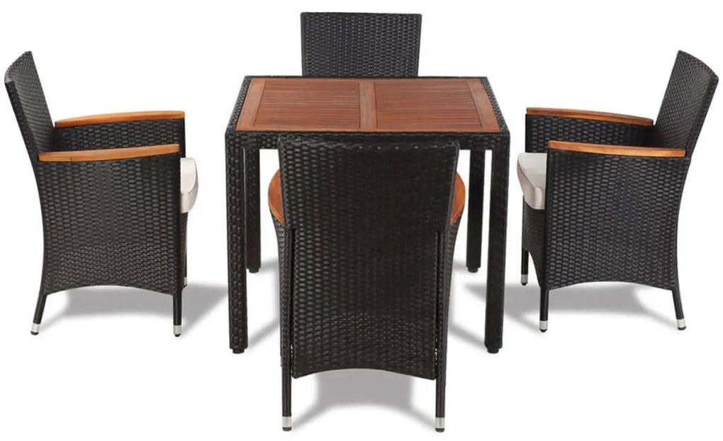 5 pcs conjunto jantar exterior com almofadões vime PE preto