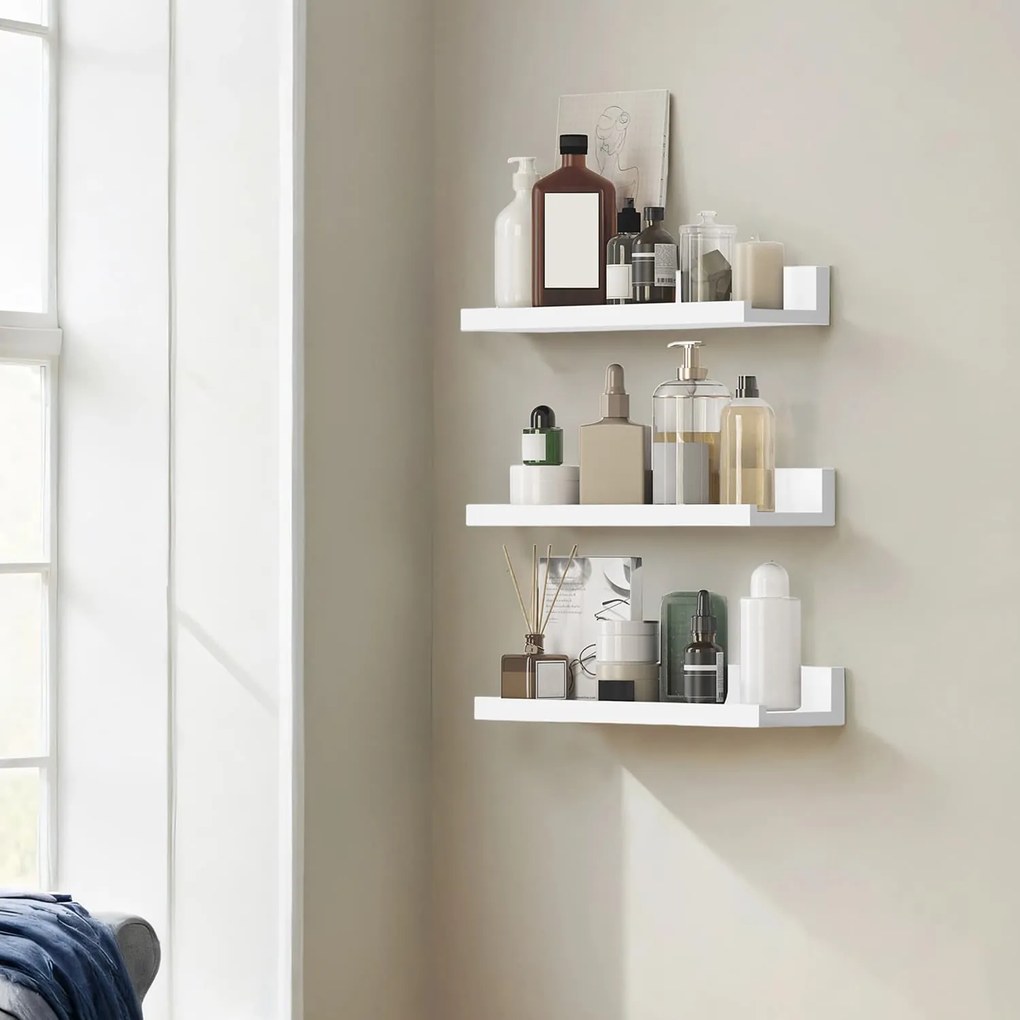 Conjunto de 3 prateleiras de parede 10 x 38 x 5/2 cm em branco