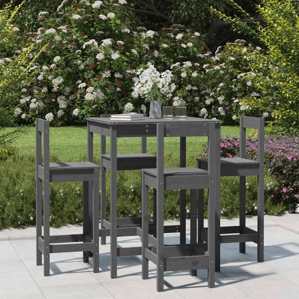 vidaXL 5 pcs conjunto de bar para jardim pinho maciço cinzento