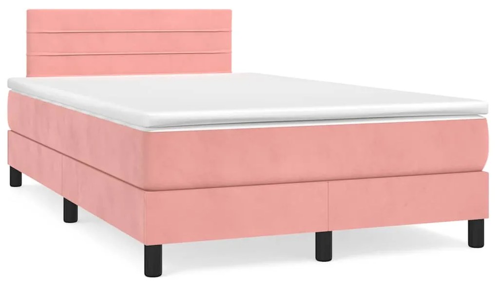 Cama box spring c/ colchão luzes e LED 120x190 cm veludo rosa