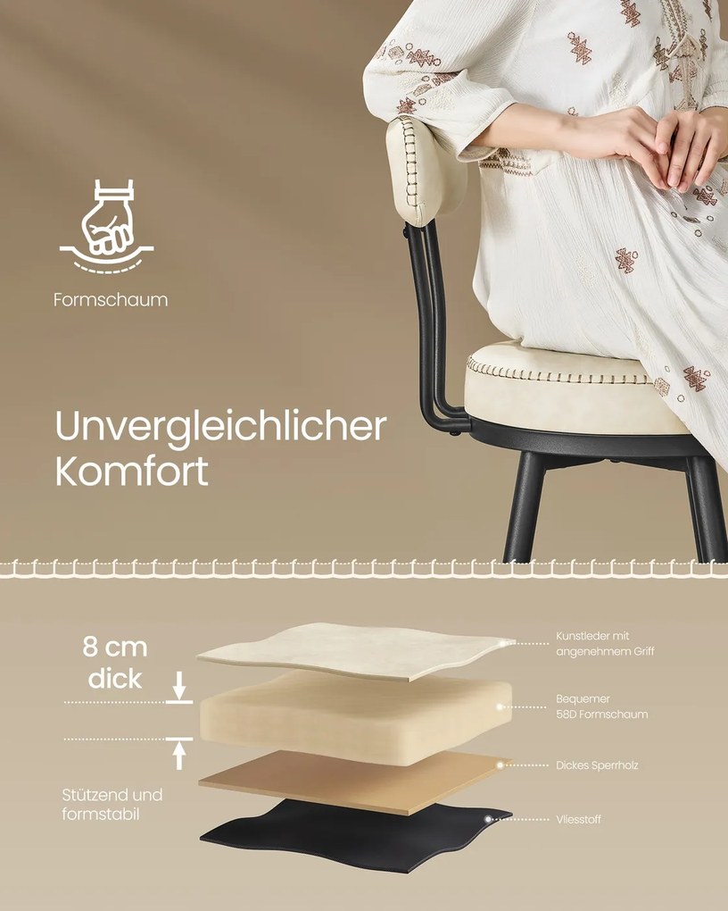 Conjunto de 2 bancos de bar em couro sintético 54 x 54 x 91 cm Coleção EKHO  branco creme