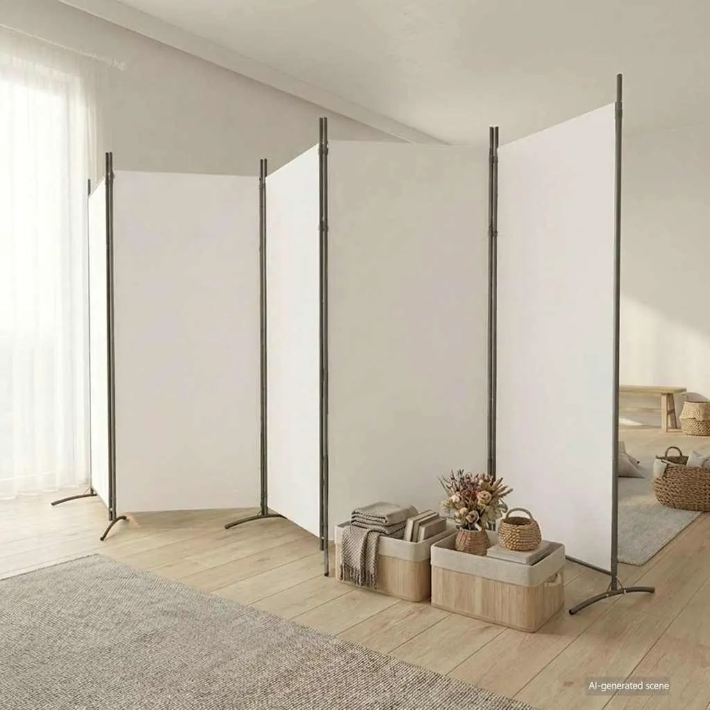 350266 vidaXL Biombo com 5 painéis 433x180 cm tecido branco