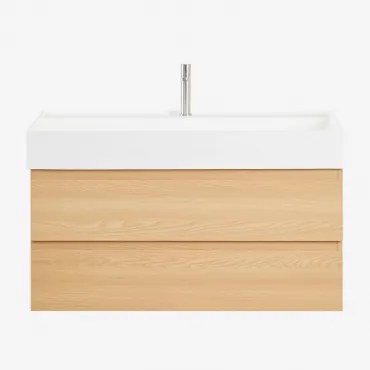 Conjunto De Móvel De Casa De Banho Em Madeira E Chapa De Freixo Com Lavatório Integrado Ona Madeira Natural & Sem Espelho & - Sklum