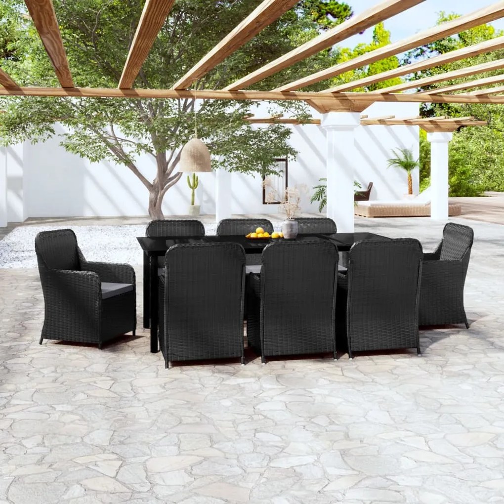vidaXL 9 pcs conjunto de jantar para jardim com almofadões preto