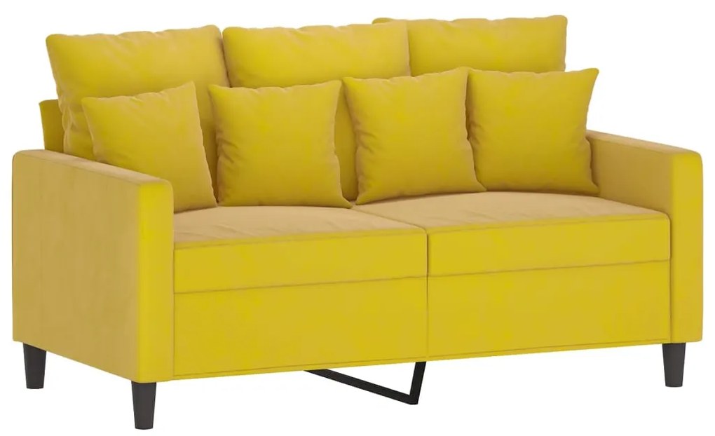 3 pcs conjunto de sofás com almofadões veludo amarelo
