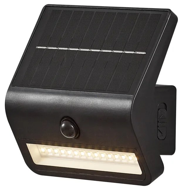 Luminária de parede exterior preta com LED IP54 com sensor de movimento solar - Floody