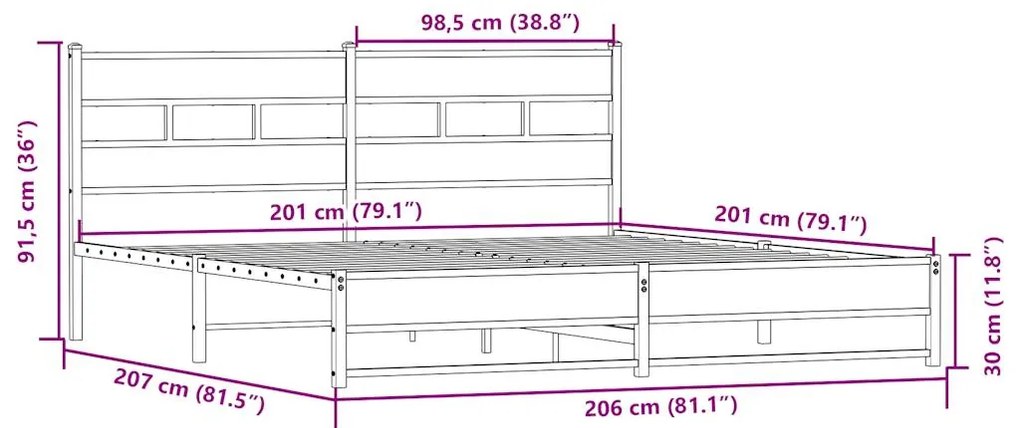 Estrutura de cama sem colchão 200x200cm metal carvalho sonoma