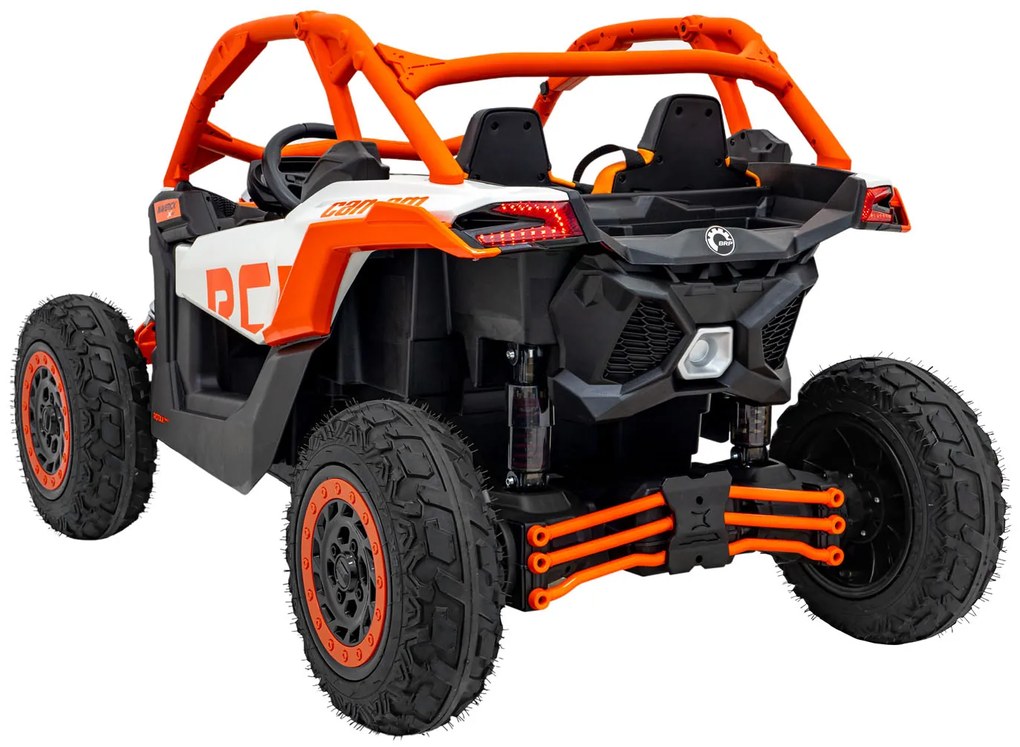 Carro elétrico para Crianças 2 Lugares 24V CAM-AM Buggy Maverick Turbo RR STRONG Motor 320 W, Rodas AR bombeado, assento couro ecológico Laranja