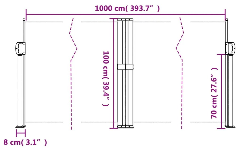 Toldo lateral retrátil 100x1000 cm bege