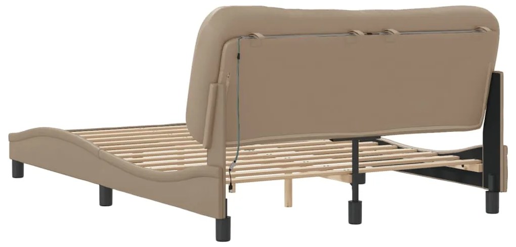 Estrutura cama c/ luzes LED 120x200 couro artificial cappuccino