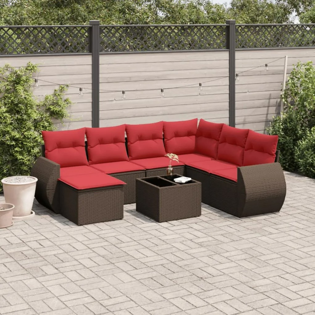 vidaXL 8 pcs conjunto sofás de jardim c/ almofadões vime PE castanho