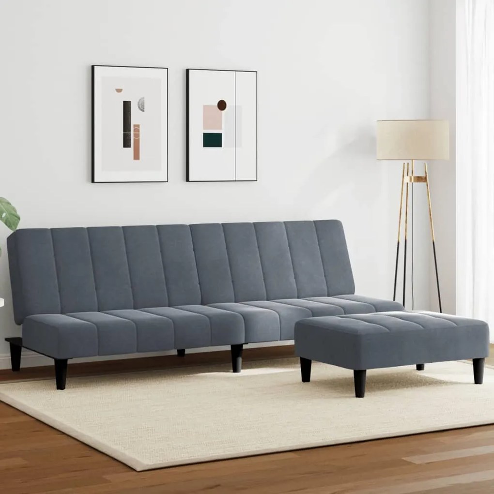 vidaXL Sofá-cama 2 lugares c/ apoio de pés veludo cinzento-escuro