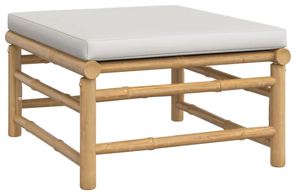 6 pcs conj. lounge de jardim bambu c/ almofadões cinzento-claro