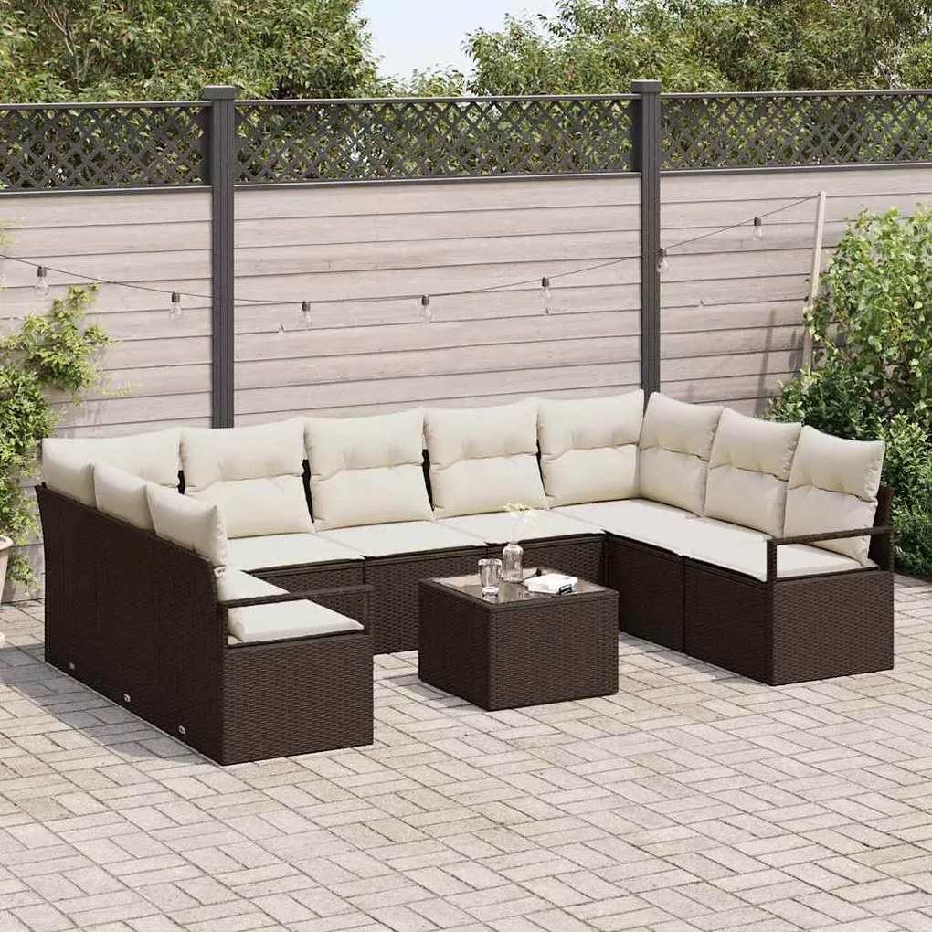 Conjunto de Sofá para Jardim com 9 Peças e Almofadas em Rattan Sintéti
