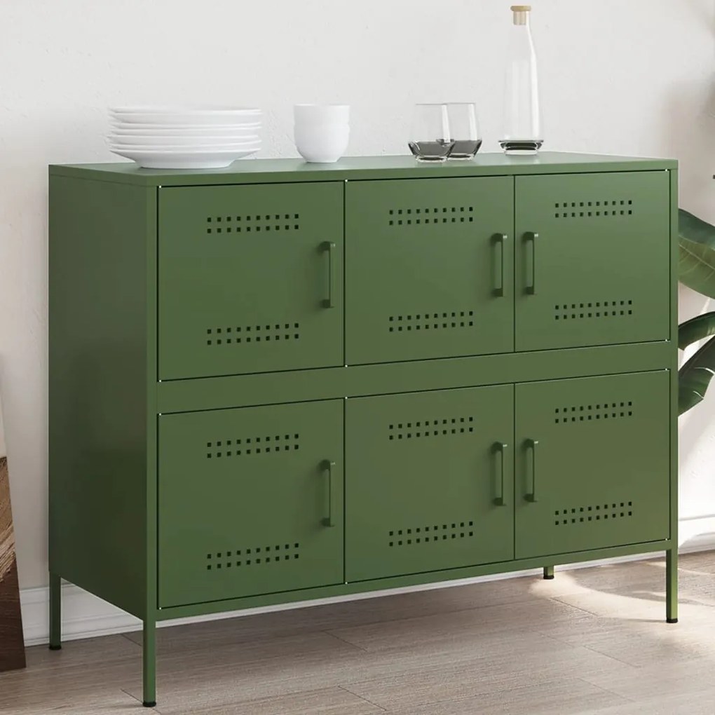 Aparador 100,5x39x79 cm aço verde-azeitona