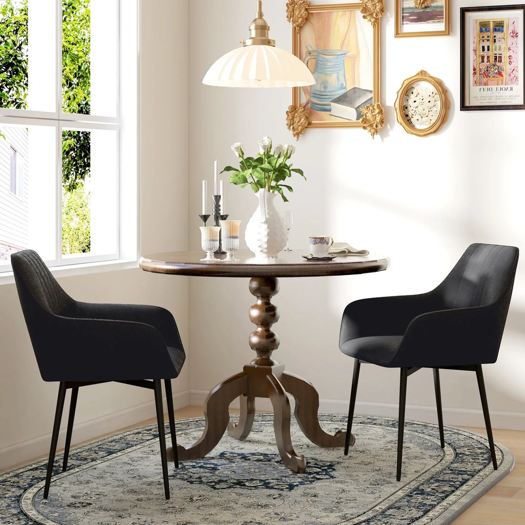 Conjunto de 2 cadeiras de sala de jantar Design escandinavo (MESA NÃO INCLUIDA) Pernas cónicas em metal pretas