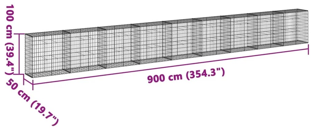 Cesto gabião com cobertura 900x50x100 cm ferro galvanizado