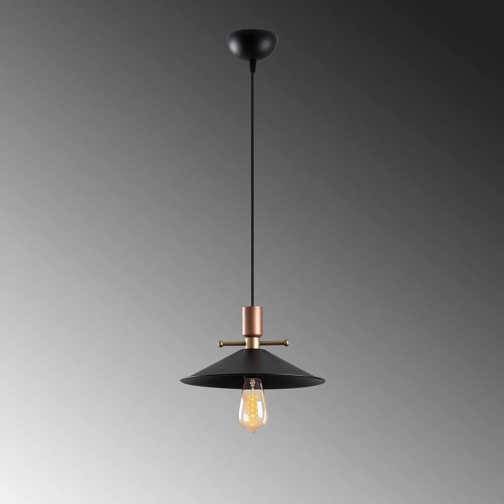 Candeeiro Suspenso Dodo – Preto e Cobre – 30 x 30 cm