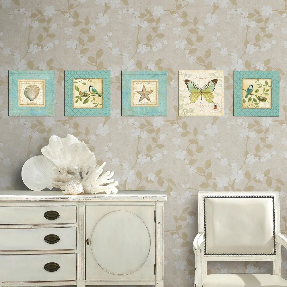 Pintura Decorativa em MDF UTB096 – Azul, Creme e Verde – 15 x 15 cm (5