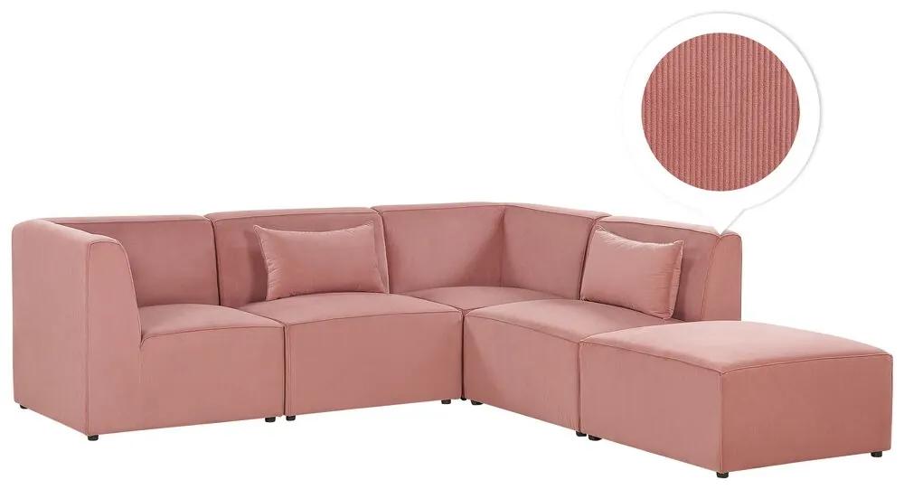 Sofá de canto esquerdo com 4 lugares e repousa-pés em bombazine rosa LEMVIG Beliani