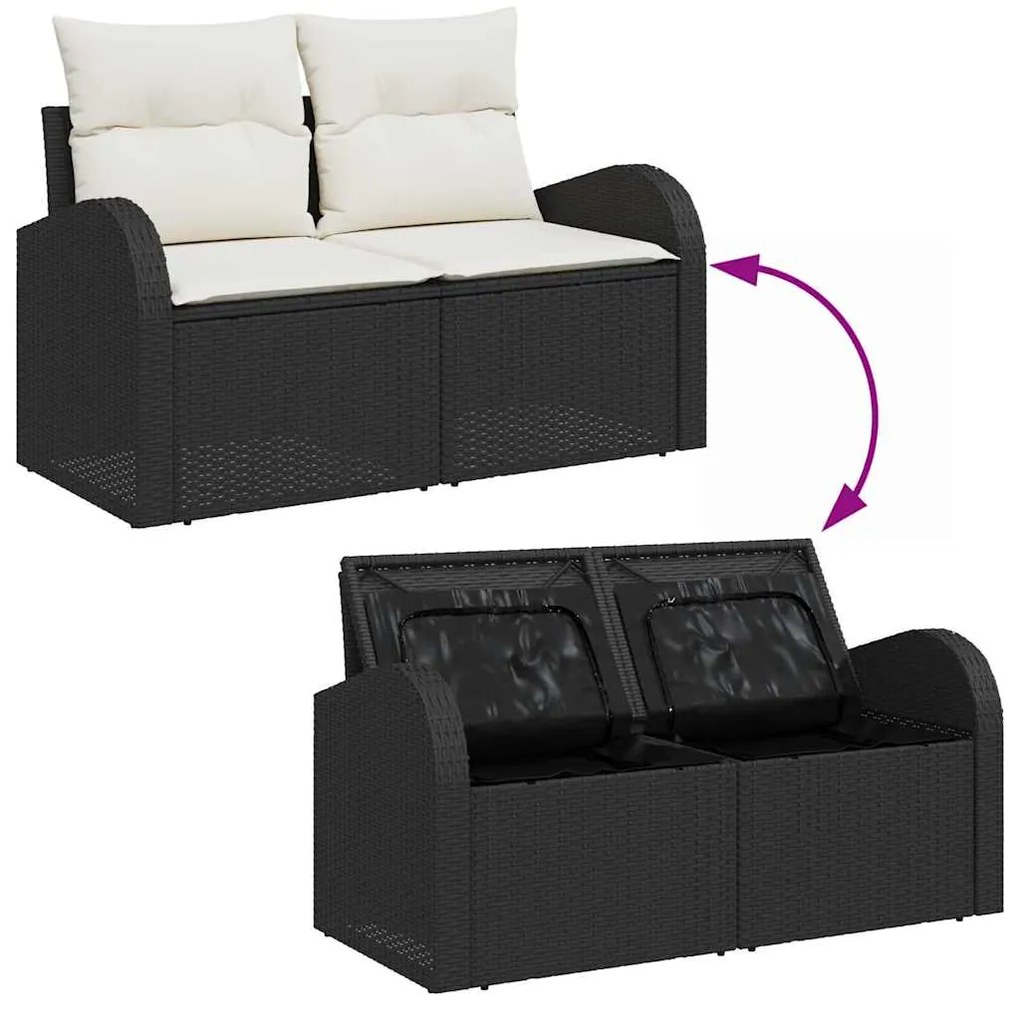Conjunto de Sofá de Jardim vidaXL de 8 Peças com Almofadas Preto Ratta