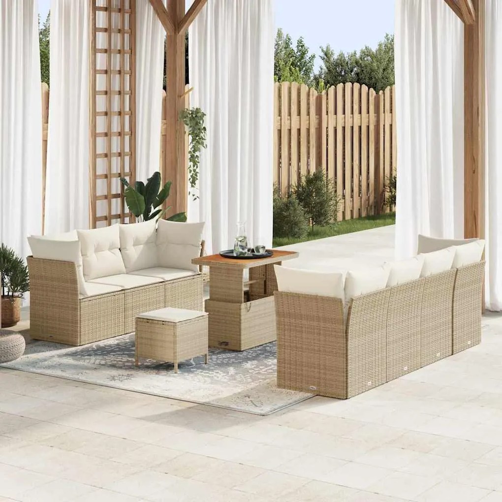Conjunto de Sofá de Jardim vidaXL de 10 peças com Almofadas Bege Vime