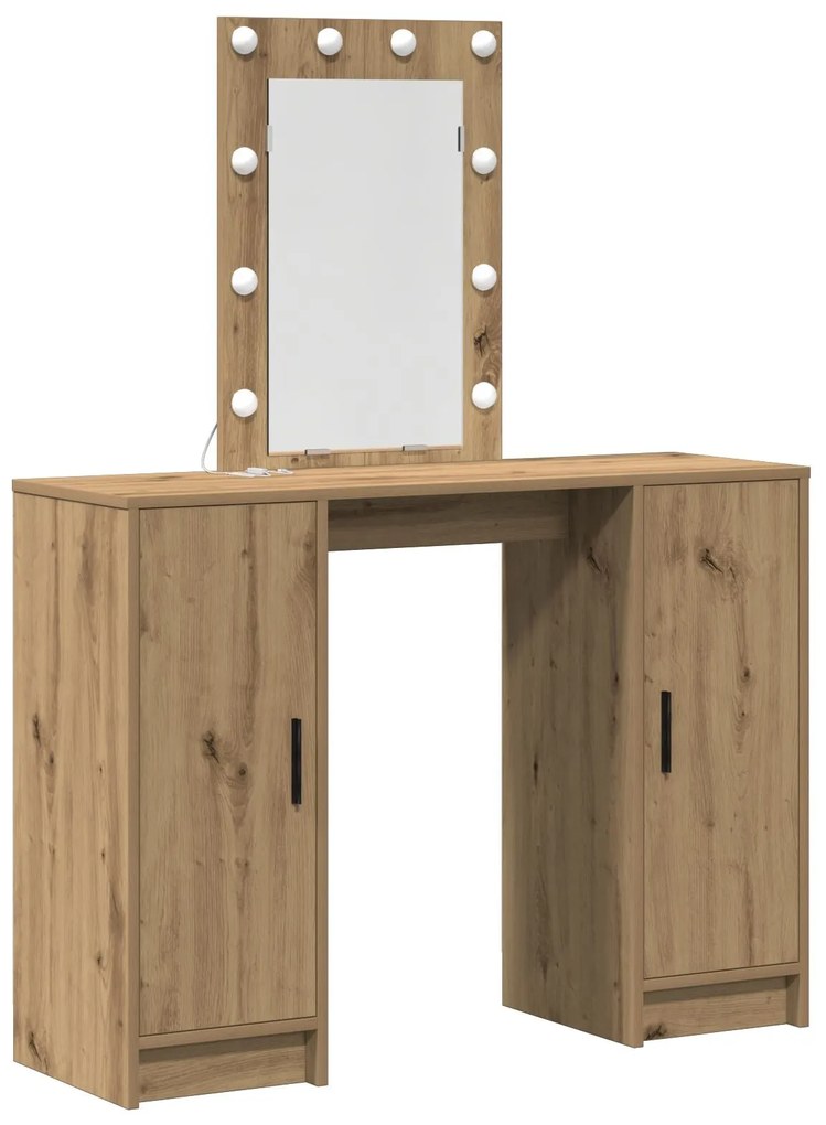 Mesa de Maquilhagem com Luzes LED Carvalho Artesanal 102x33x135 cm